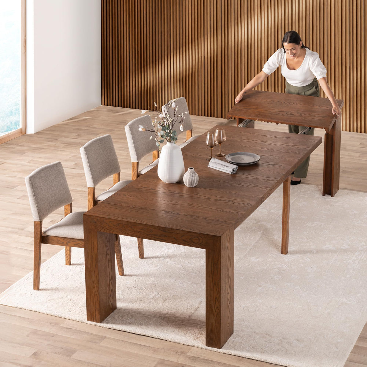 Solid Wood Extendable Dining Table for 2 to 12