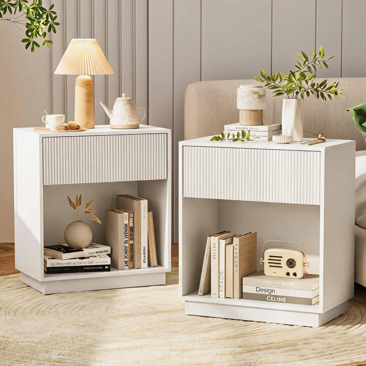 Fluted Nightstands – Modern Storage Set of 2