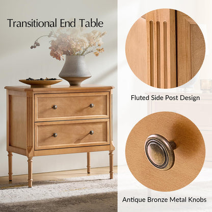 Solid Wood End Table with Charging Station