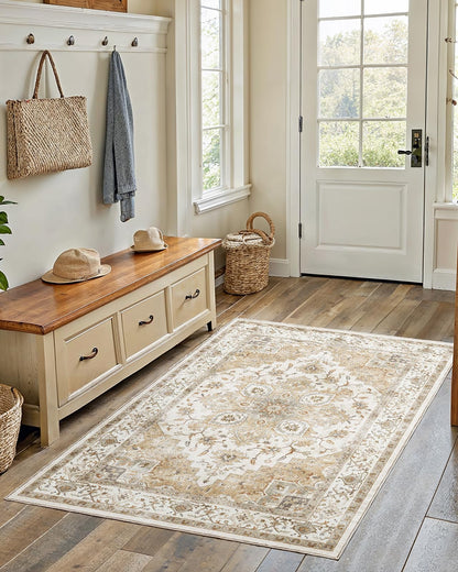 Washable Area Rug with Vintage Low Profile Design