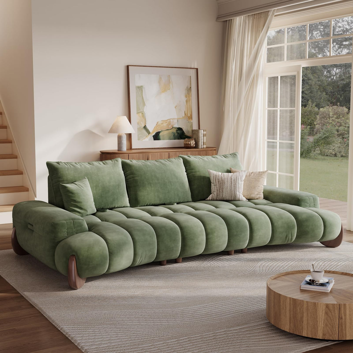 85" Curved Velvet Sofa – Oversized Modern Design
