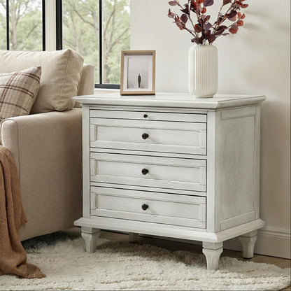 Farmhouse End Table with 3 Drawers and Charging