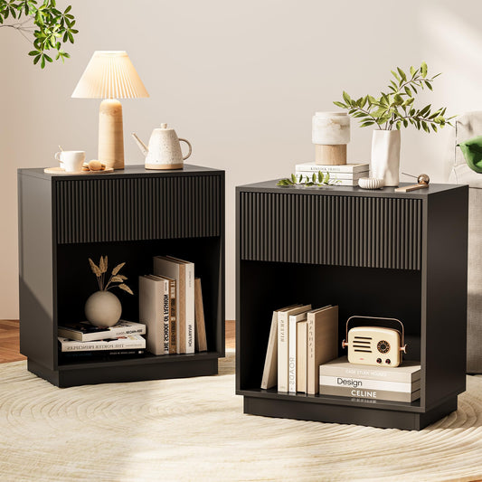 Fluted Nightstands – Modern Storage Set of 2