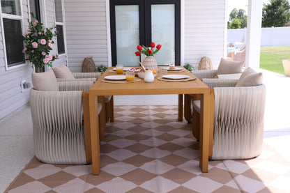 Teak Outdoor Dining Set with Woven Rattan