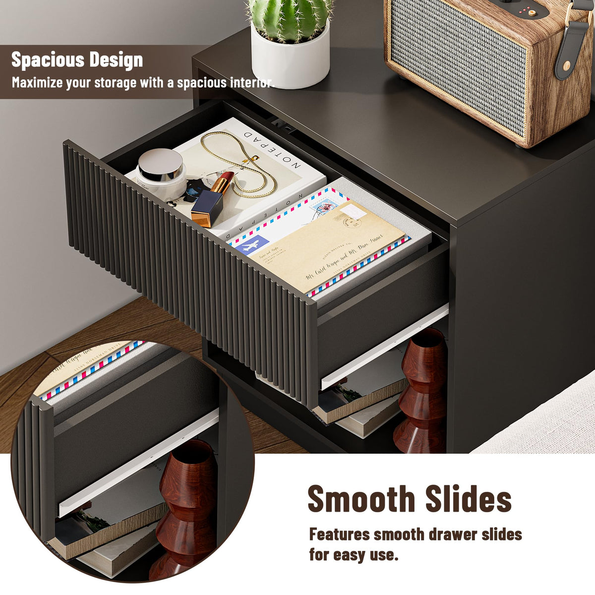 Fluted Nightstands – Modern Storage Set of 2