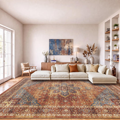 Washable Area Rug with Vintage Low Profile Design