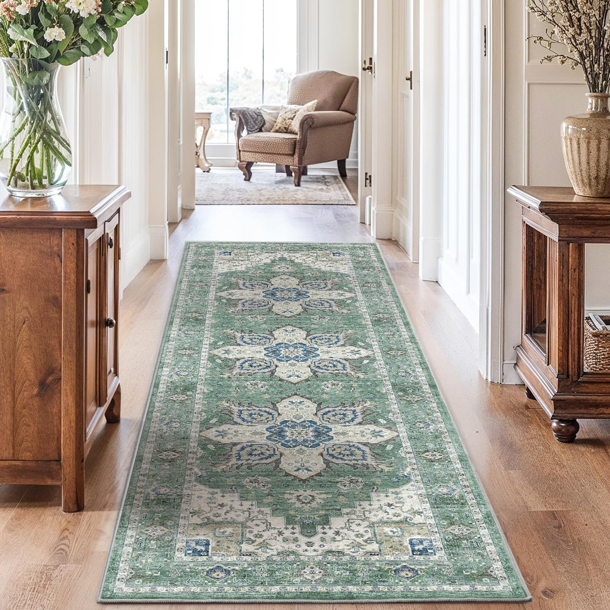 Washable Area Rug with Vintage Low Profile Design