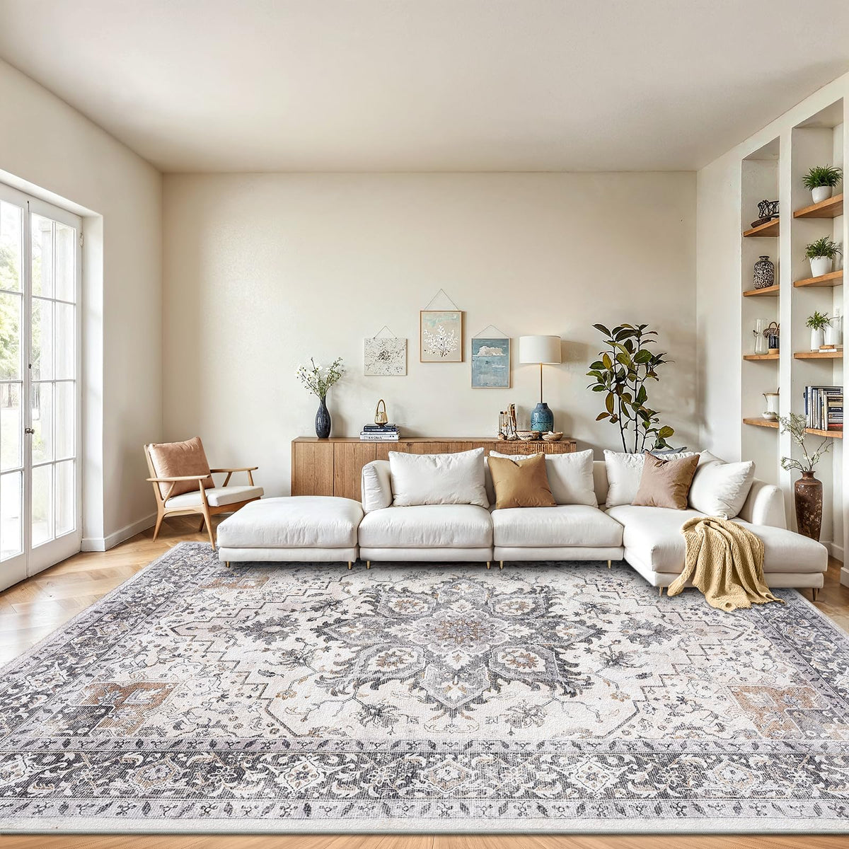 Washable Area Rug with Vintage Low Profile Design