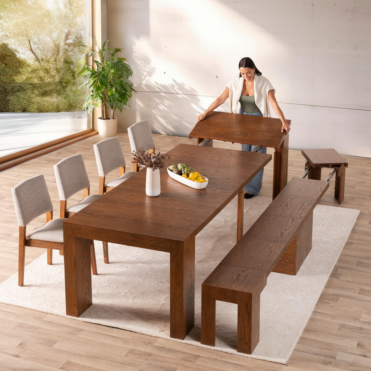 Solid Wood Extendable Dining Table for 2 to 12