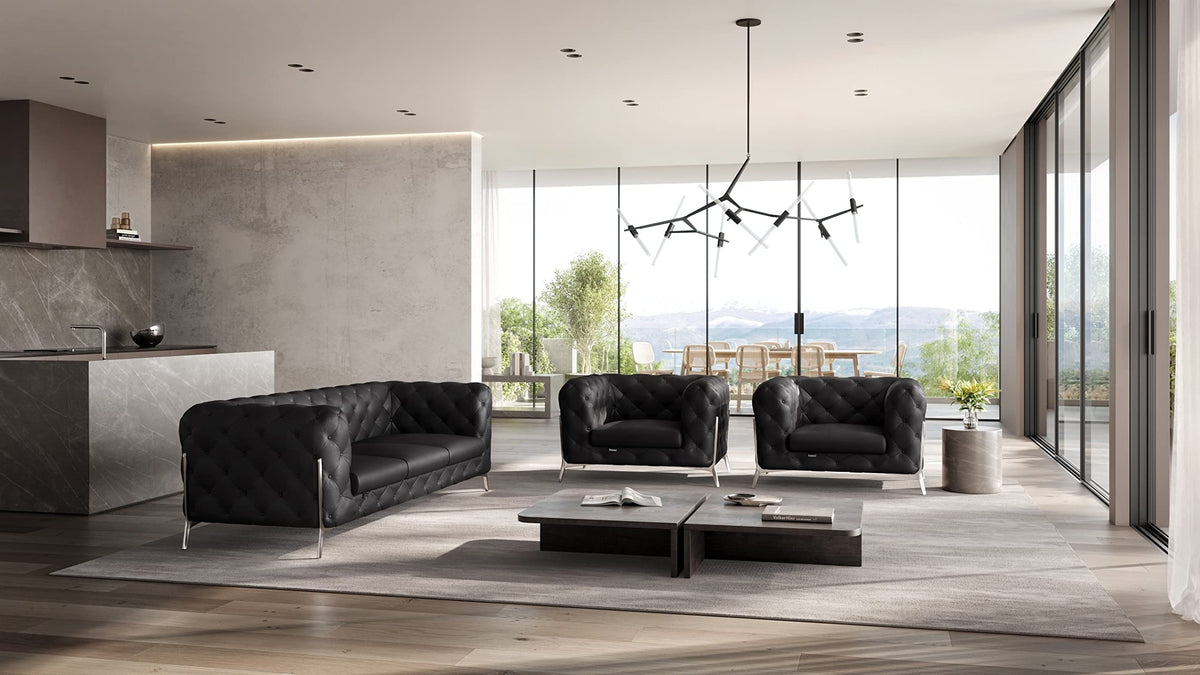 Italian Leather Sofa – Modern Tufted Design