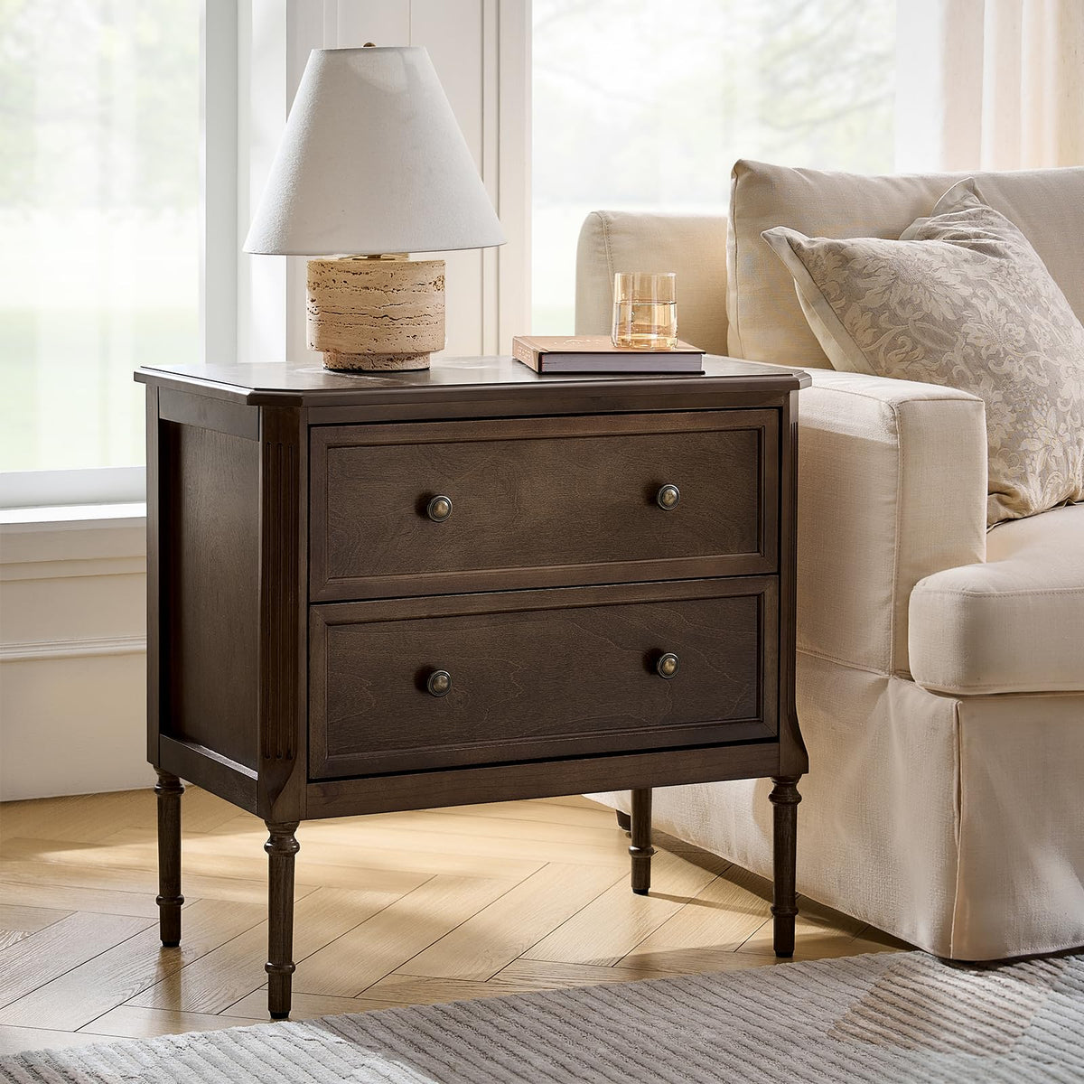 Solid Wood End Table with Charging Station