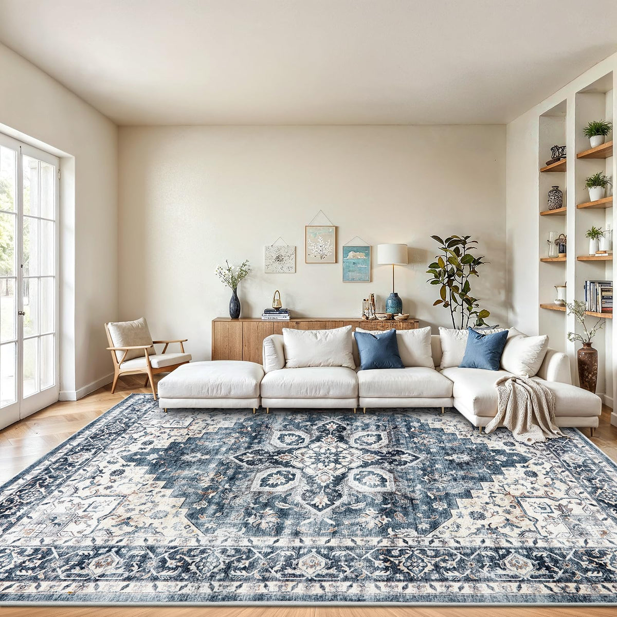 Washable Area Rug with Vintage Low Profile Design