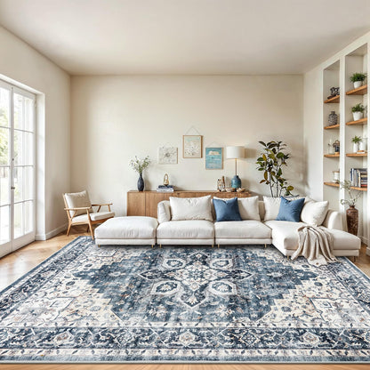 Washable Area Rug with Vintage Low Profile Design