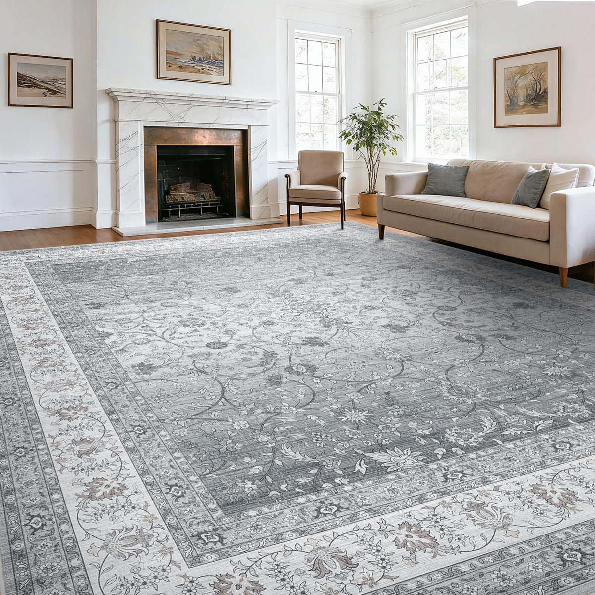 Washable Area Rug with Vintage Low Profile Design