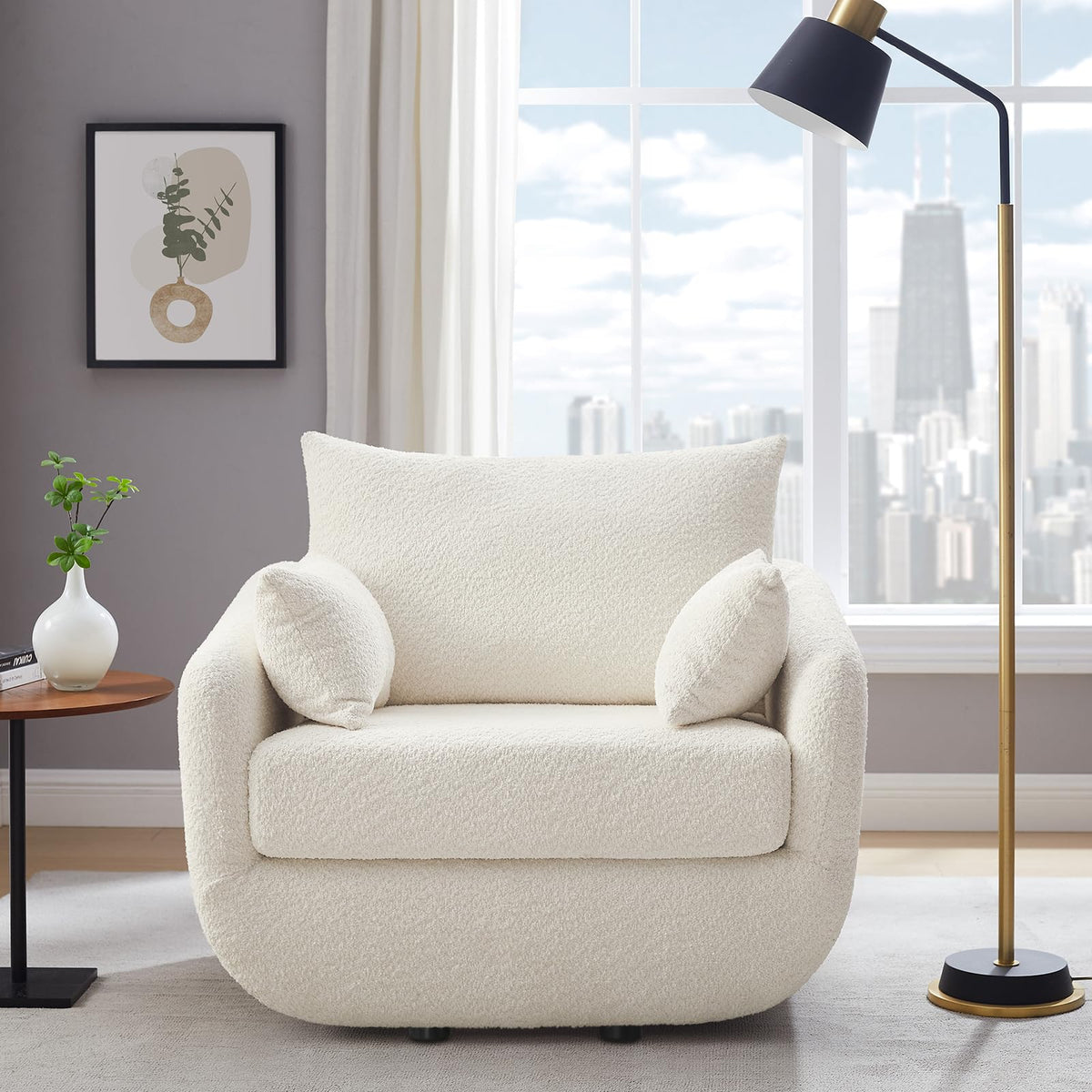 Oversized Swivel Accent Chair – Soft Bouclé Design