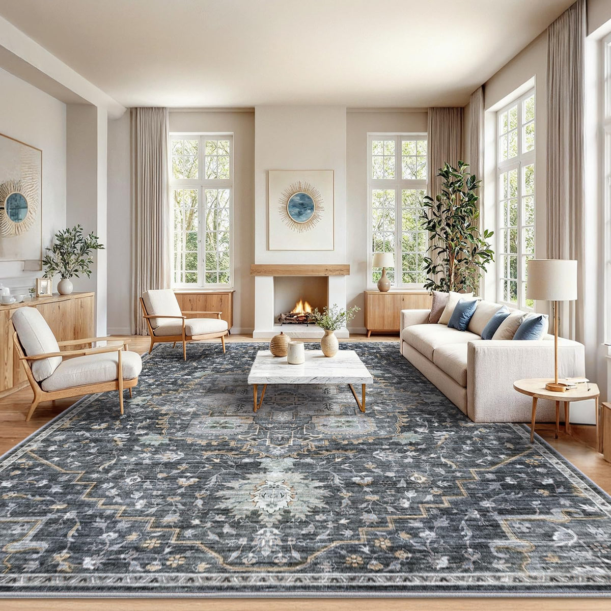 Washable Area Rug with Vintage Low Profile Design