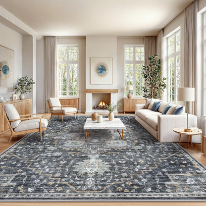 Washable Area Rug with Vintage Low Profile Design