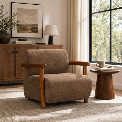 Chenille Accent Chair – Low-Profile Wood Frame