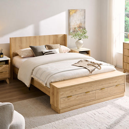 Fluted Platform Bed – Wingback Headboard & Storage