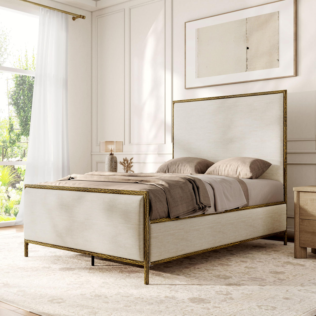 Metal Upholstered Bed – Hammered Steel Frame