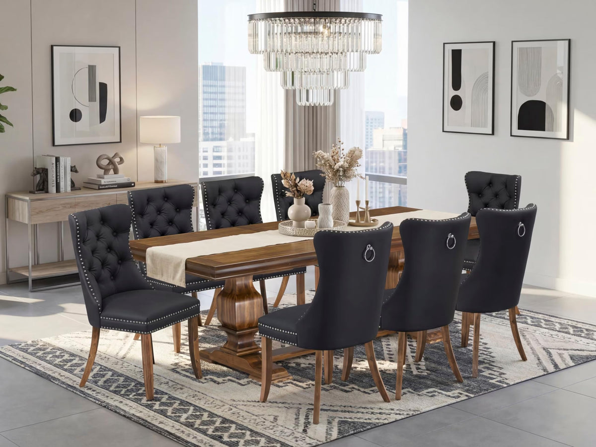 Dining Table Set with Light Beige Fabric Chairs