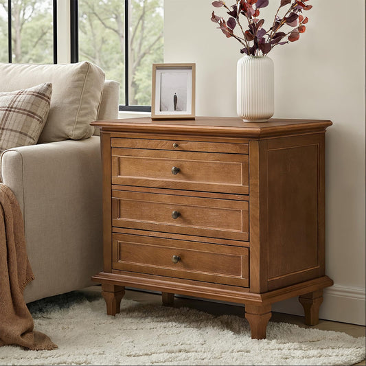Farmhouse End Table with 3 Drawers and Charging