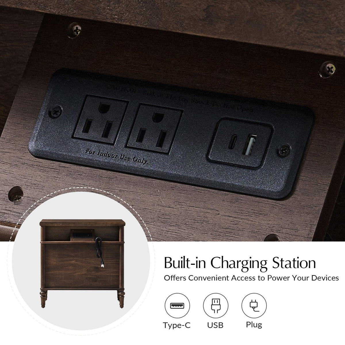 3 Drawer Nightstand with Charging Station