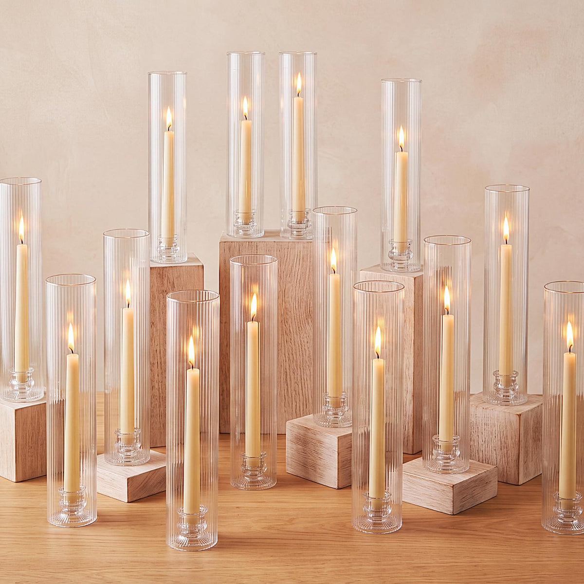 Glass Hurricane Candle Holders – 11.8" Set of 24