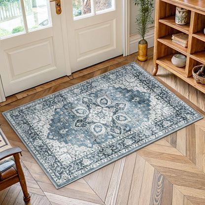 Washable Area Rug with Vintage Low Profile Design