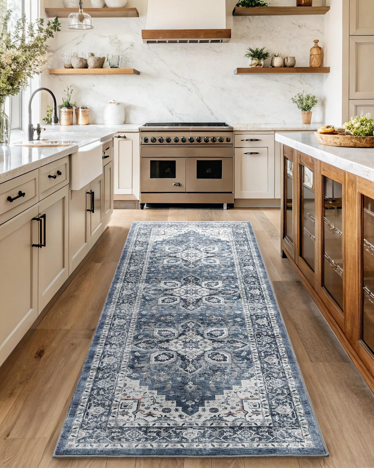 Washable Area Rug with Vintage Low Profile Design
