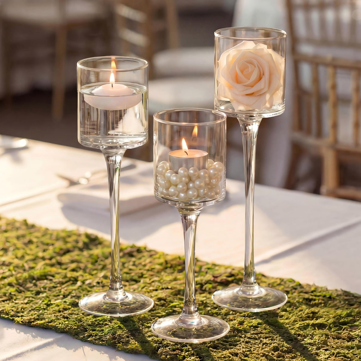 Glass Tealight Candle Holders – Tall Set of 3