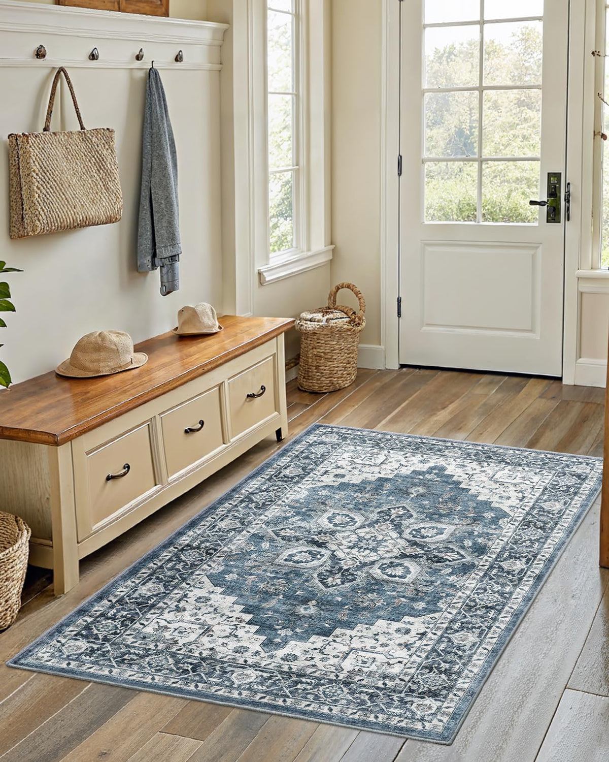 Washable Area Rug with Vintage Low Profile Design