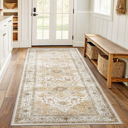 Washable Area Rug with Vintage Low Profile Design