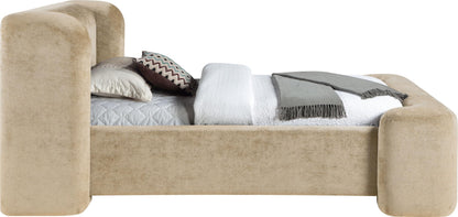 Beige Chenille Full Bed – Modern Upholstered Frame