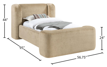 Beige Chenille Full Bed – Modern Upholstered Frame