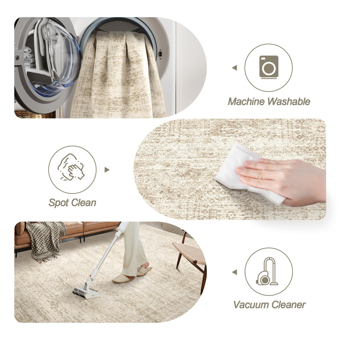 Washable Area Rug with Non Slip Backing