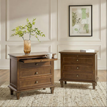 Farmhouse End Table with 3 Drawers and Charging