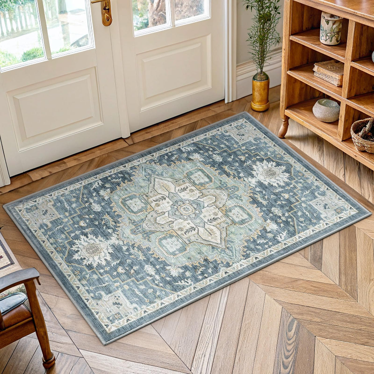 Washable Area Rug with Vintage Low Profile Design