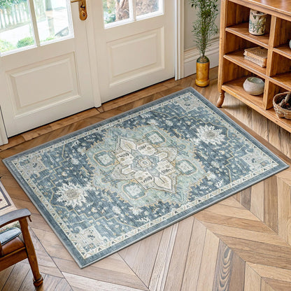 Washable Area Rug with Vintage Low Profile Design