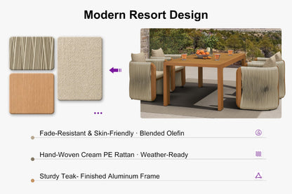 Teak Outdoor Dining Set with Woven Rattan