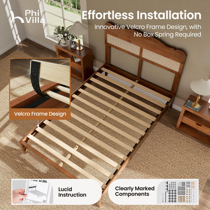 Wood Platform Bed – Rattan Headboard Design