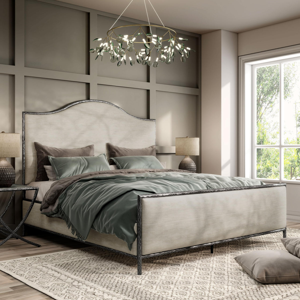 Metal Upholstered Bed – Hammered Steel Frame