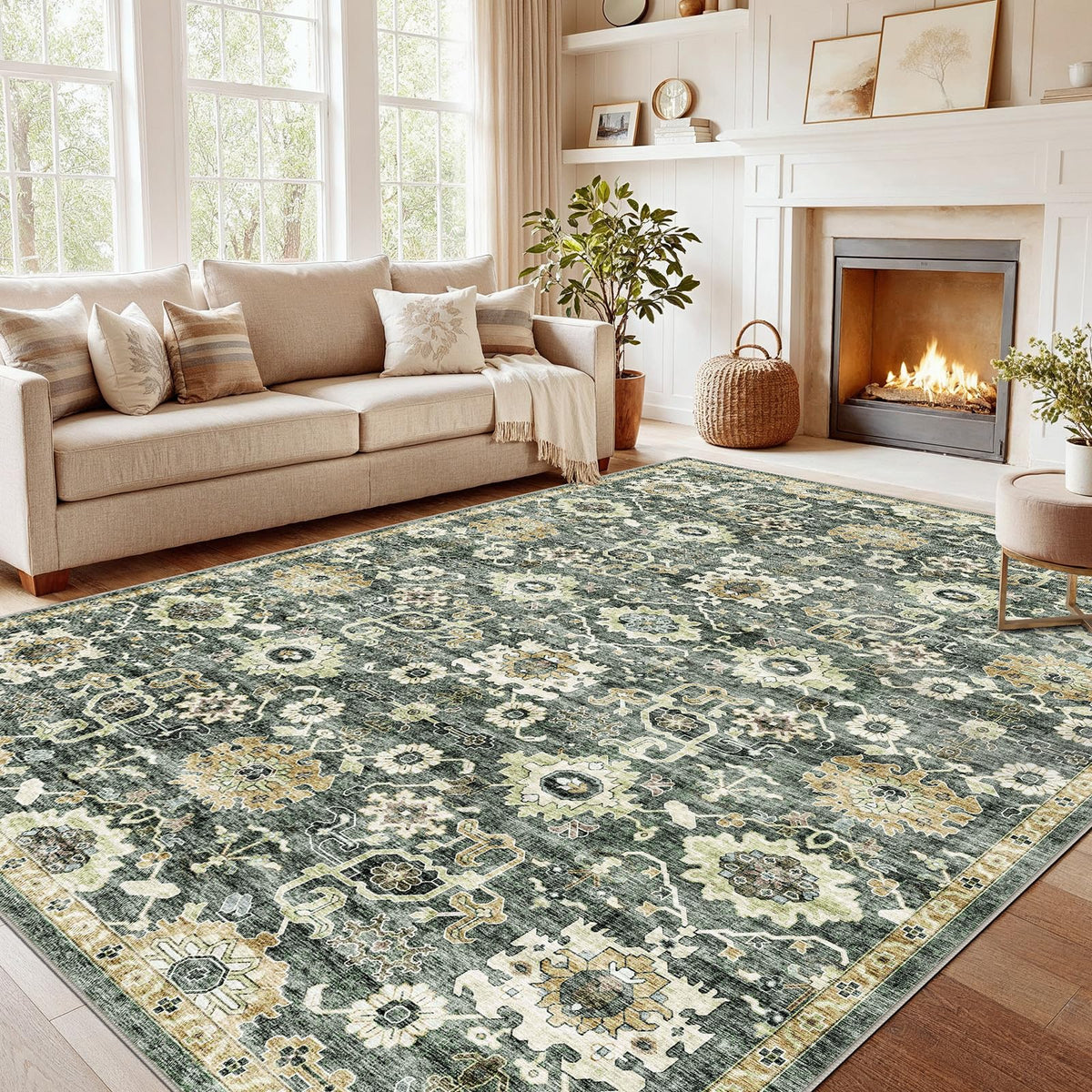 Washable Area Rug with Vintage Low Profile Design