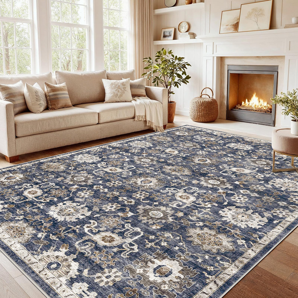 Washable Area Rug with Vintage Low Profile Design