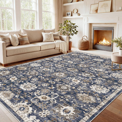 Washable Area Rug with Vintage Low Profile Design