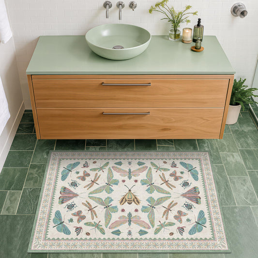 Washable Insect Rug with Boho Floral Design