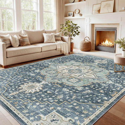 Washable Area Rug with Vintage Low Profile Design