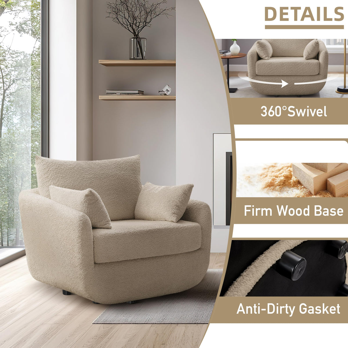Oversized Swivel Accent Chair – Soft Bouclé Design