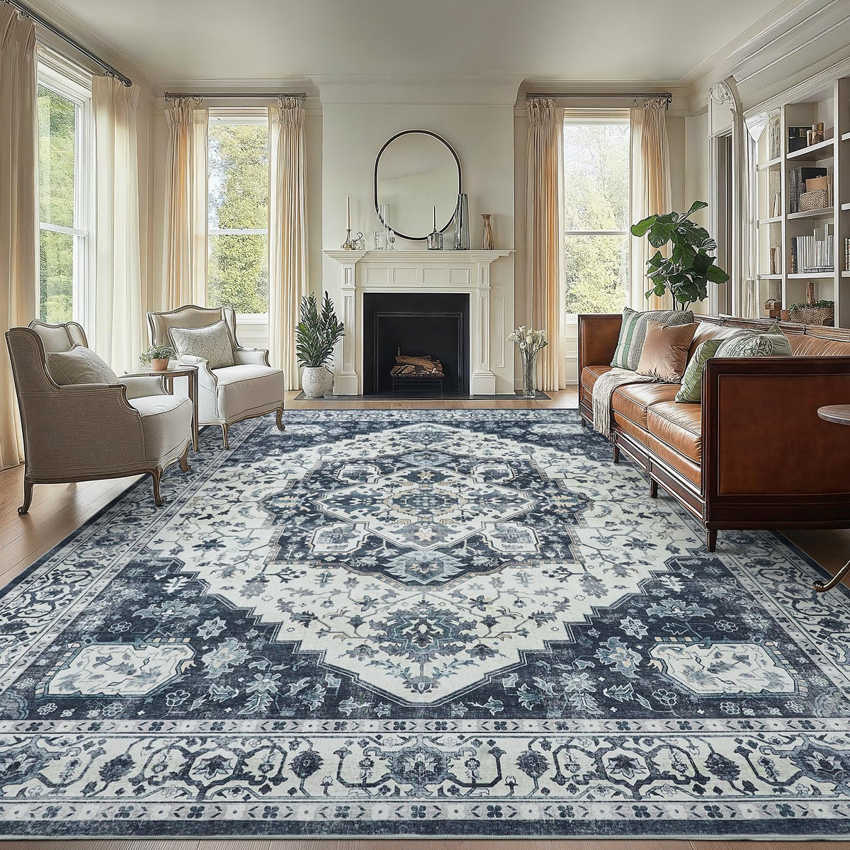 Washable Area Rug with Vintage Low Profile Design