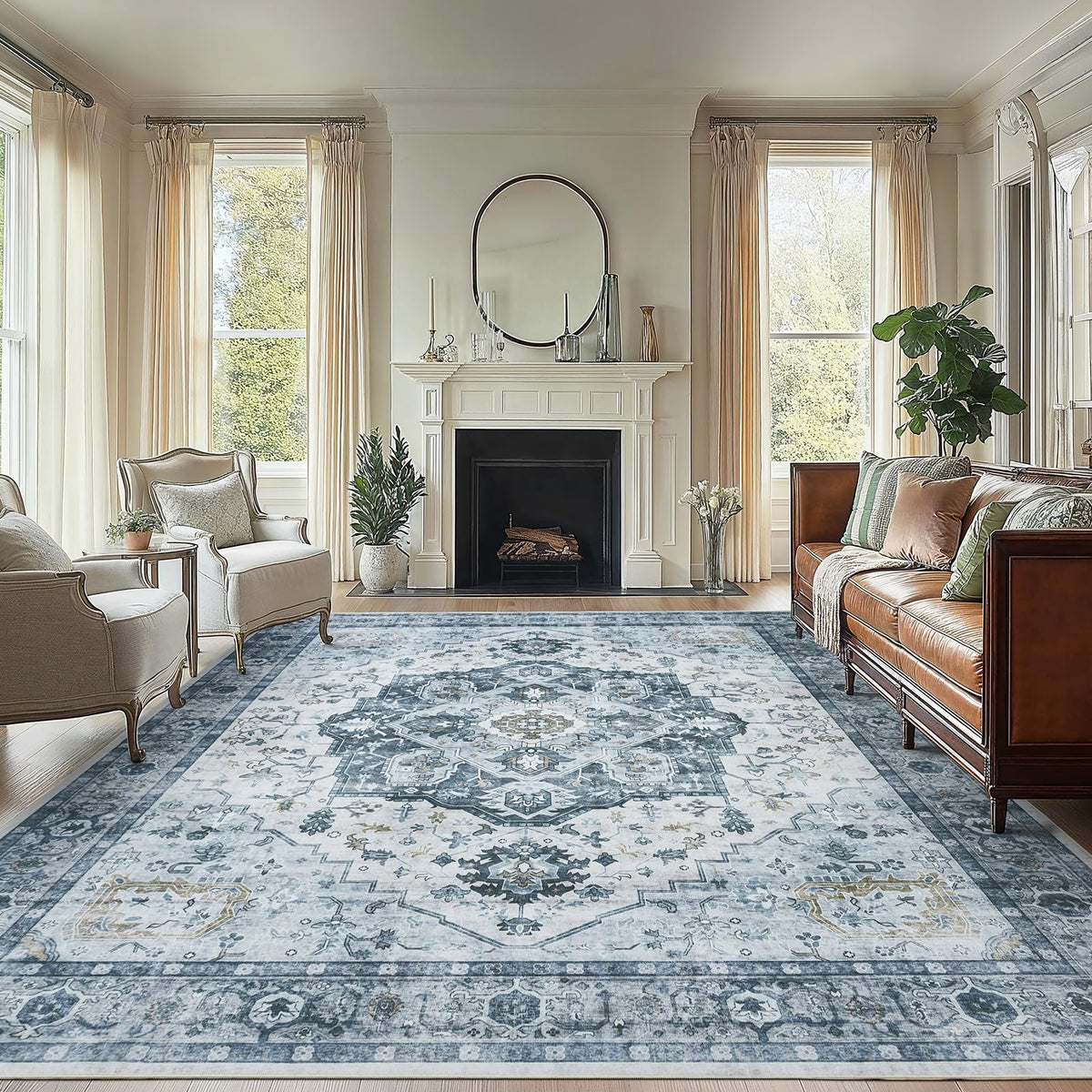 Washable Area Rug with Vintage Low Profile Design